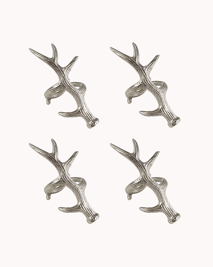 Silberne Serviettenringe im Geweihdesign, 4er-Set