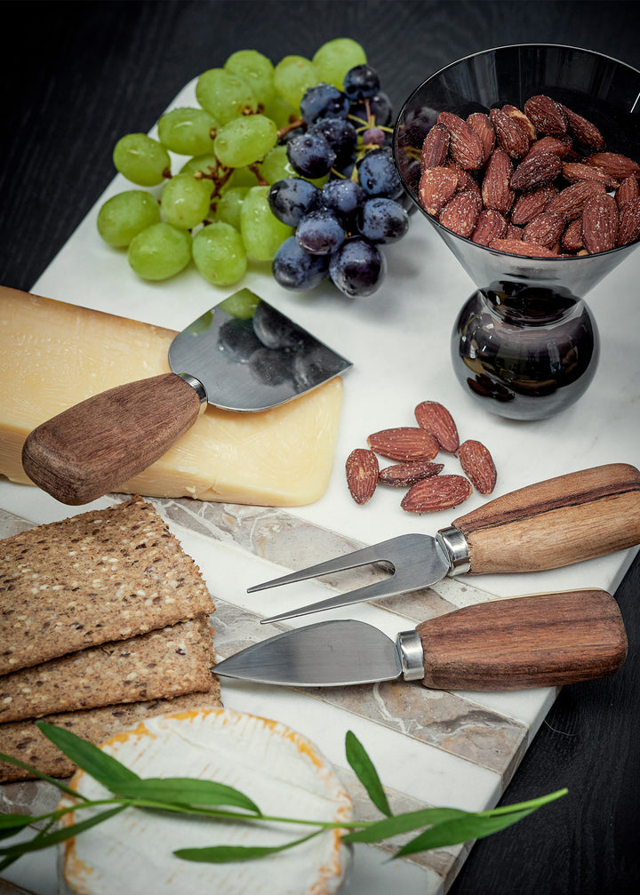 Käsemesser aus Edelstahl und Akazie, 3er Set