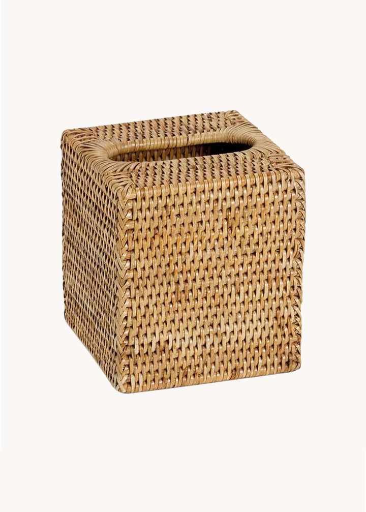 Quadratische Kosmetiktuchbox aus Rattan, handgefertigt