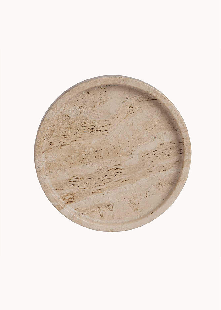 Rundes Deko-Tablett aus Travertin