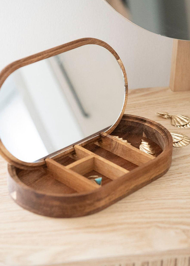 Schmuckkästchen aus Akazienholz mit Spiegel