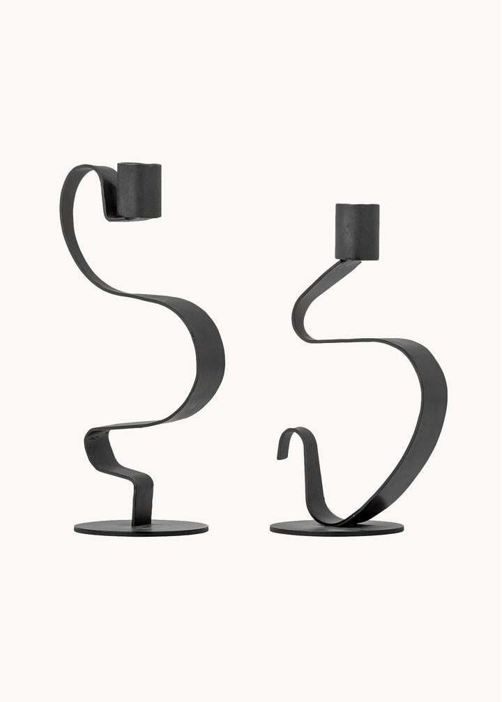 Schwarze Metall-Kerzenhalter, 2er Set