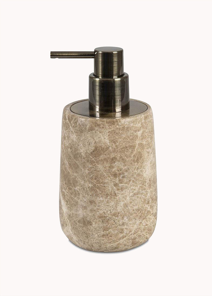 Seifenspender aus Marmor, braun-weiss marmoriert