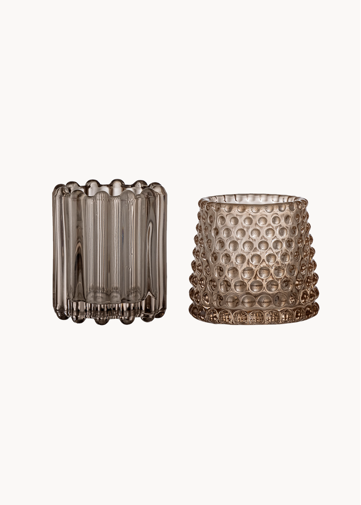 Teelichthalter aus braunem Glas, 2er-Set
