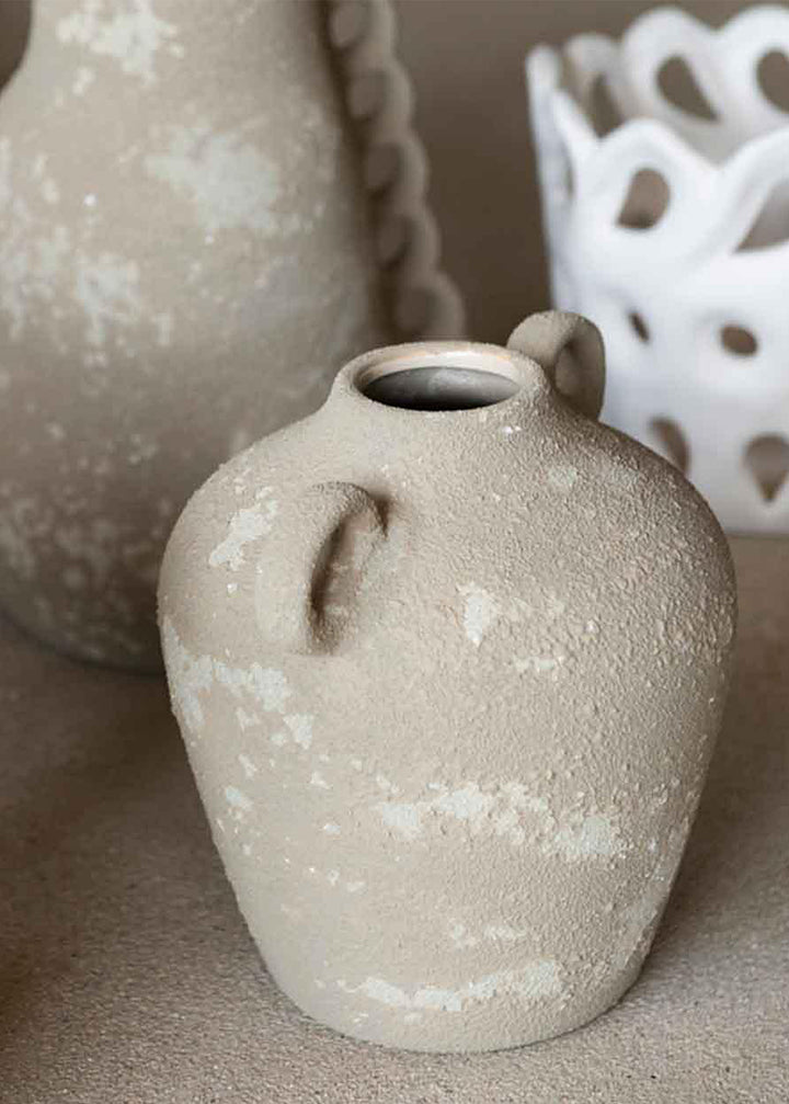 Vase Atacama aus Keramik, beige-braun