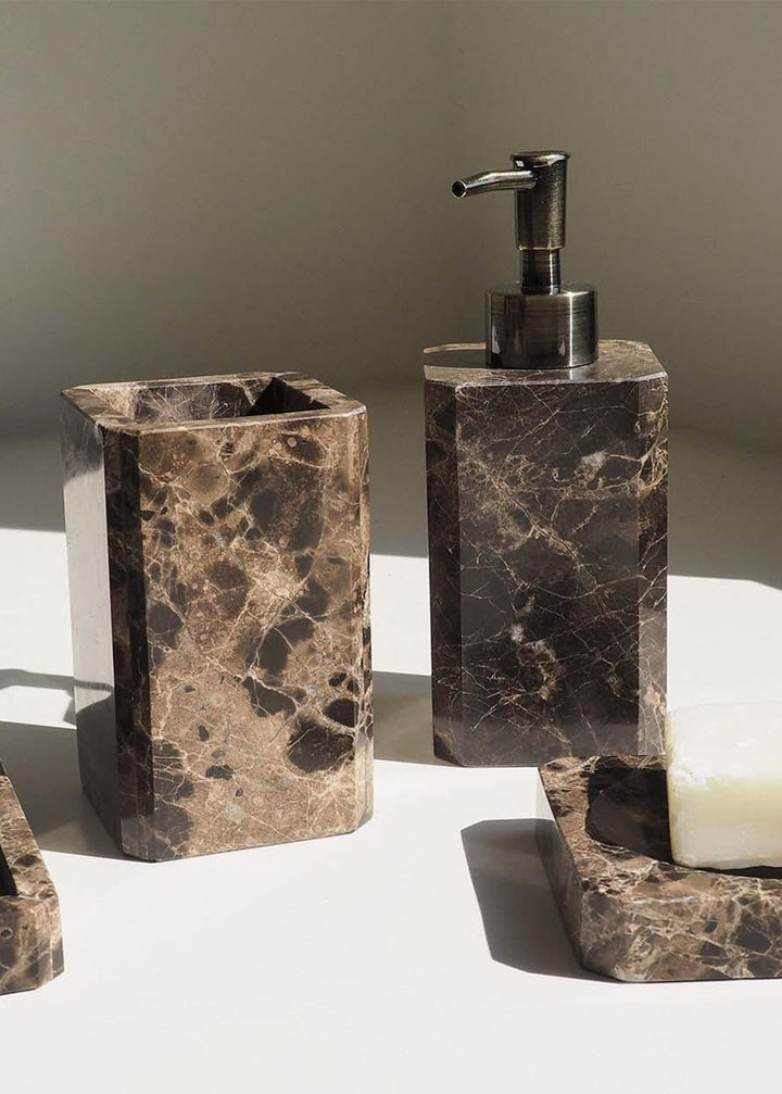 Zahnbürstenhalter aus Marmor, braun marmoriert